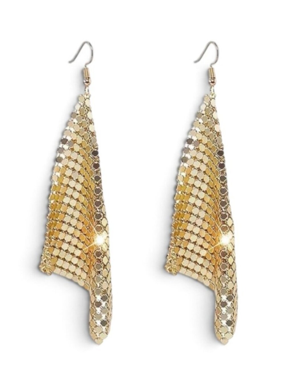 Yellow Gold Plated Metal Mesh Long Dangle Earrings